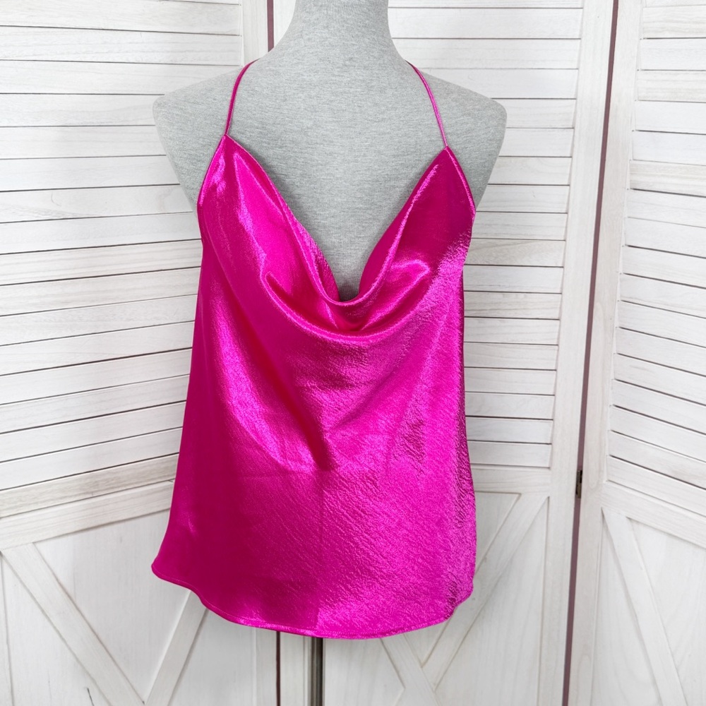 Express Satin Drape Front String Racerback Camisole Top Hot Pink Medium